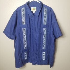Haband Guayabera VTG Mens Navy Embroidered Short Sleeve Zip Front Shirt-Size 4X